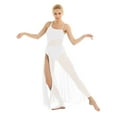 thumbnail image 2 of Kaerm Women Mesh Cutout Latin Dance Dress One Shoulder Lyrical Dance Contemporary Ballroom Dancewear Ivory M, 2 of 7
