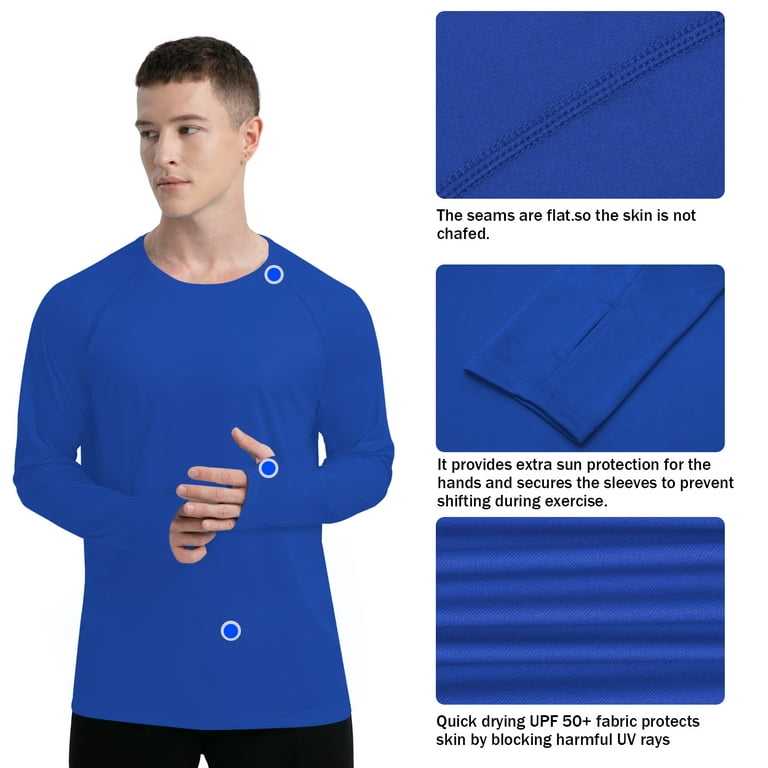 WELIGU Men's Long Sleeve Shirts Lightweight UPF 50+ T-Shirts Fishing Royal  Blue Size Male Xl 