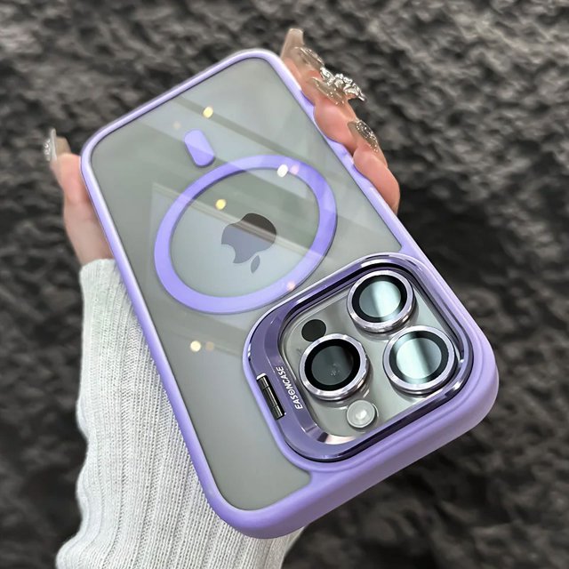 Luxury Magnetic Shockproof Phone Case For iPhone15 14 13 12 11 Pro Max Plus Funda Stand Glass Lens Protection Back Cover RJ