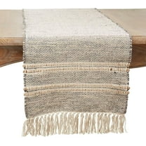 Fennco Styles Cotton Jute Woven Striped Tassel Table Runner 16" W x 72" L - Grey Modern Table Cover for Home Décor, Dining Table, Banquets, Family Gathering and Special Events
