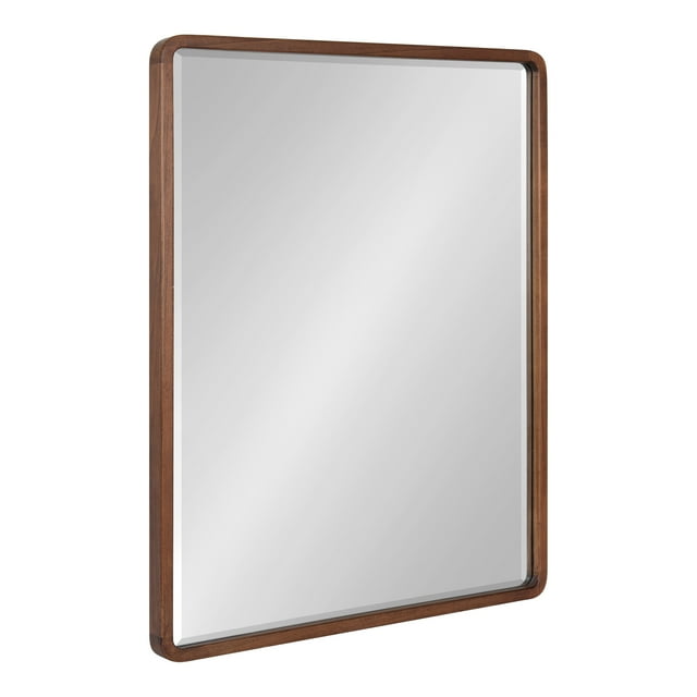 Kate and Laurel McLean Modern Wood Framed Rounded Rectangle Wall Mirror, 24 x 30, Walnut Brown, Decorative Round Rectangular Mirror for Contemporary Wall Decor
