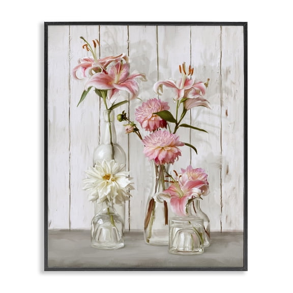 Stupell Industries Shabby Chic Spring Pink Florals in Glass Jars Black Framed Giclee Art, 11 x 14, by Ziwei Li