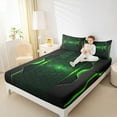 thumbnail image 4 of jejeloiu Neon Pgreen Black Queen Sheet Sets,Abstract Geometric Hexagon Flat Sheet,Modern Honeycomb Desgin Queen Fitted Sheet For Teens,Ultra Soft Home Decor,4 Pieces, 4 of 7