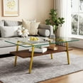 thumbnail image 2 of BJSN Glass Coffee Table for Living Room Small Gold Mid Century Coffee Table for Living Room with Wood Shelves (Black Frame, Transparent Glass   Brown Wood), 2 of 10