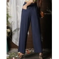 thumbnail image 4 of DOUBLJU Women's Casual Elastic Waist Comfy Wide Leg Linen Pants with Pockets, 4 of 5