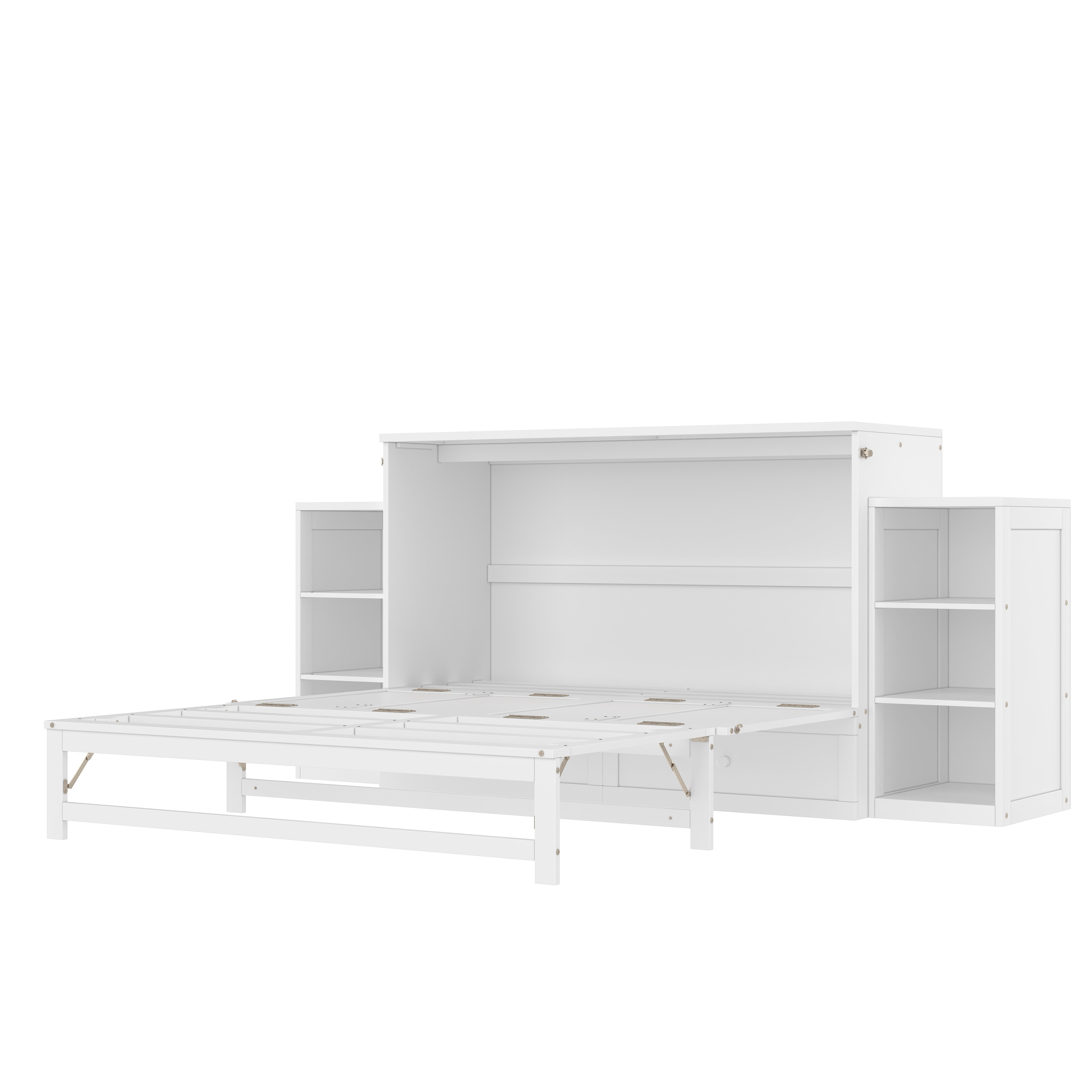 Mintazer Queen Size Murphy Bed with 6 Side Shelves & 2 Drawers, Modern Foldable Cabinet Bed for Bedroom Apartment Guest Room, White