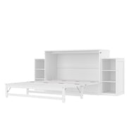 Mintazer Queen Size Murphy Bed with 6 Side Shelves & 2 Drawers, Modern Foldable Cabinet Bed for Bedroom Apartment Guest Room, White