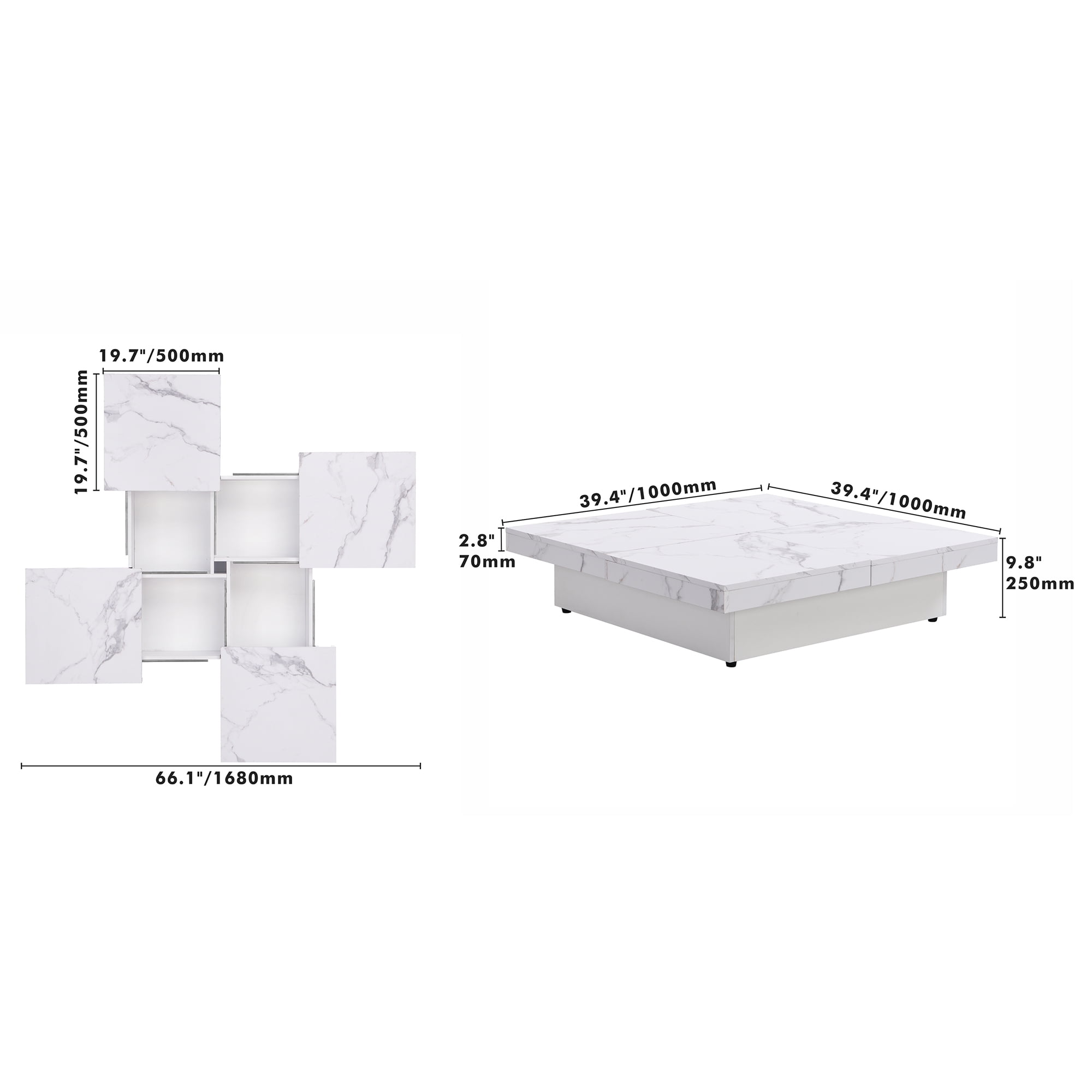 Euroco Modern Coffee Table with Sliding Top, Hidden Storage, Square Design, MDF Construction for Living Room