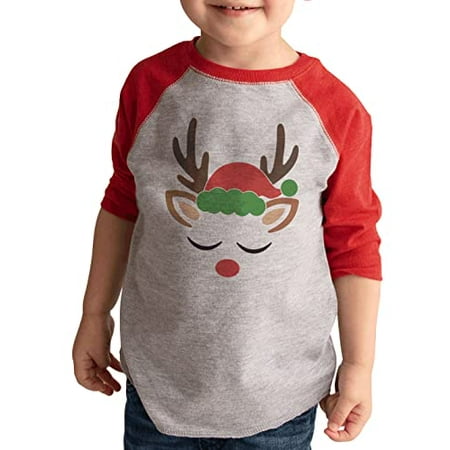 

7 ate 9 Apparel Kids Merry Christmas Shirts - Reindeer with Santa Hat - Red Shirt 5T