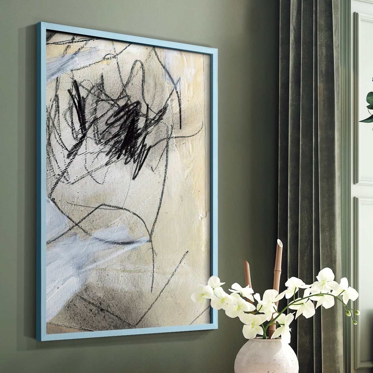 Masked Notes VII Framed Print in Blue Solid Wood Framed Print No Nail Hanging