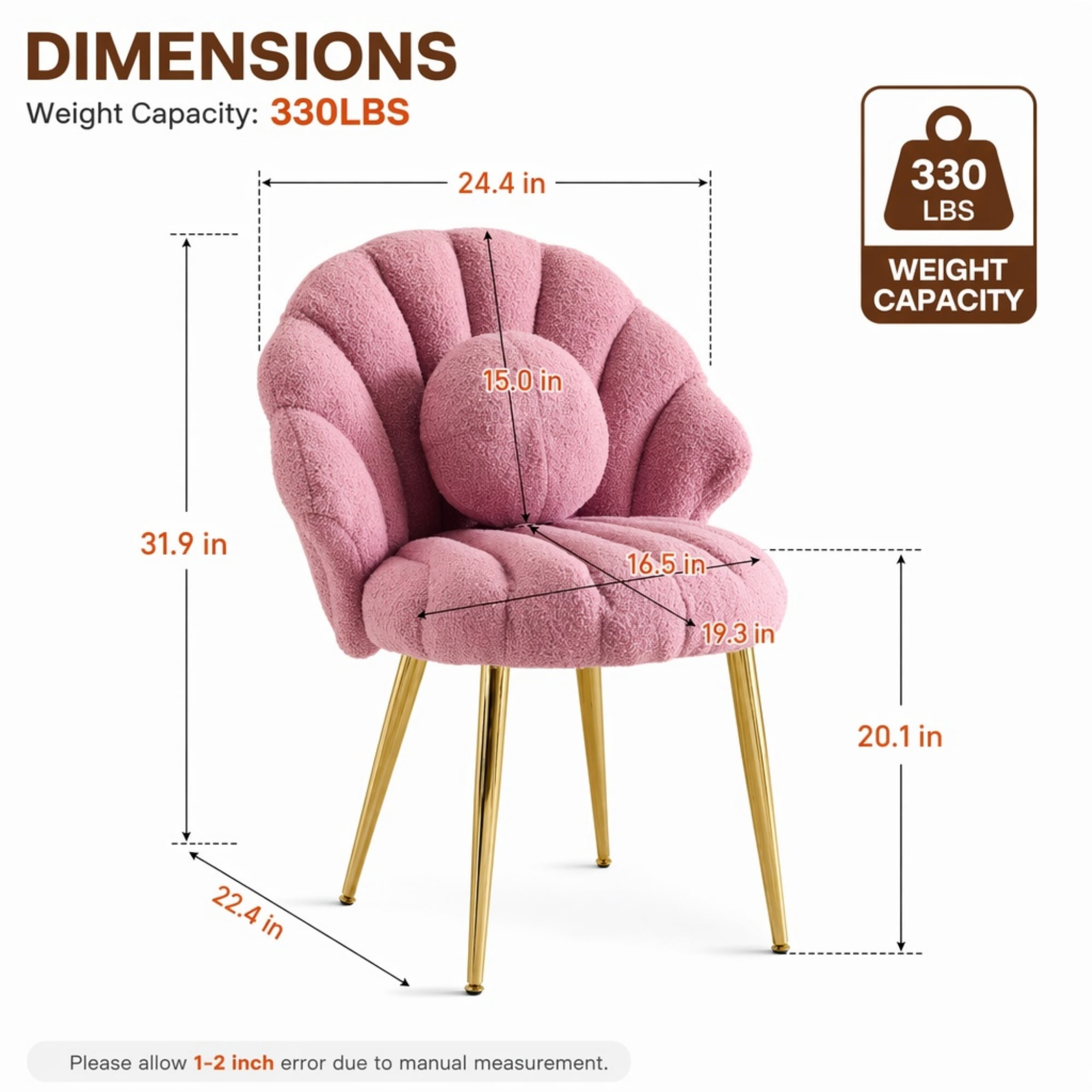 Ktaxon Vanity Makeup Chair with Teddy Velvet, Shell Design Accent Desk Chair with Lumbar Pillow and Gold Legs, Office Seating for Women Purple