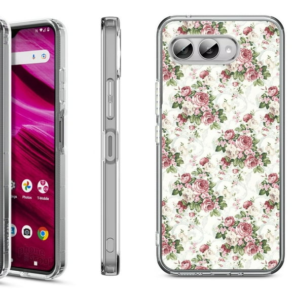 Shockproof Phone Case for T-Mobile Revvl 8, by OneToughShield - Floral/Rose