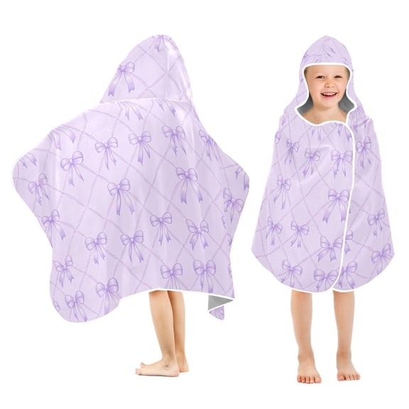 joogoo Bows Checkered Purple Kids Hooded Beach Towel Baby Bath Towel 23.5"x50"