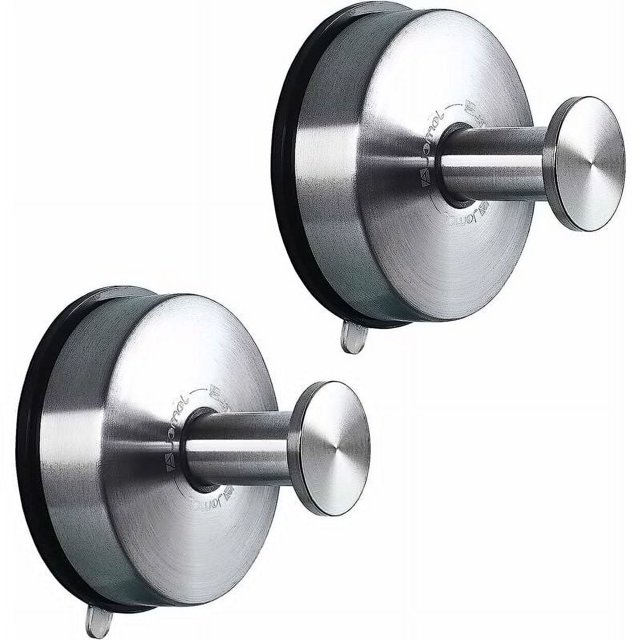 Anti-Fingerprint Steel Suction Cup Hooks, Durable Stainless Steel Reinstallable No Drilling for Bathroom Kitchen Robe Hanger, Small Size Smooth Surface Adhesion Classic And Simple Style, 2PCS