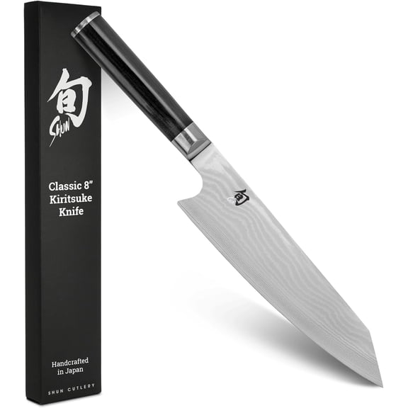 Shun Classic 8-Inch Kiritsuke Knife, Japanese Kitchen Knife, VG-MAX Core with Damascus Stainless Steel Cladding, Pakkawood Handle