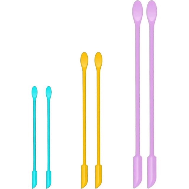 KAIYANG 6 espátulas de maquillaje, mini espátula de silicona de doble punta (azul, amarillo, morado)