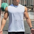 thumbnail image 4 of Dagegui Distressed Tank Tops for Men Summer Crewneck Sleeveless T Shirts with Hole Cotton Running Athletic Tanks Casual Loose Fit Tees White XL, 4 of 9
