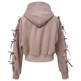 thumbnail image 5 of Zip Up Hoodie Women with Ribbon Bows Cropped Varsity Jacket Fall Cute Outerwear, 5 of 6