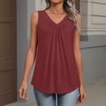 thumbnail image 3 of Womens Tank Tops Loose Fit V Neck Ruched Sleeveless Tops Casual Basic Banded Shirts #01Wine 2XL, 3 of 6