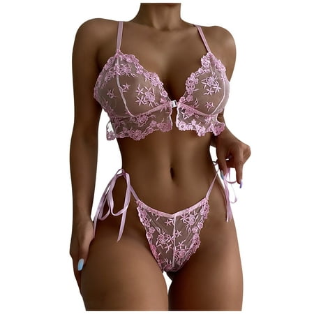 

Knosfe Women s Floral Sexy Bra and Panty Set Mesh Lingerie Set Embroidery Babydoll XXL