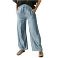 thumbnail image 6 of ZQUUVOU Womens Wide-Leg Pants Solid Color Drawstring Long Trousers Pockets（Gray,XL）, 6 of 9