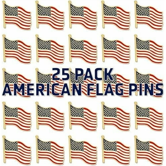 PinMart's Waving American Flag Patriotic Enamel Lapel Pins - 25 Pack of Gold Plated USA Flag Lapel Pins