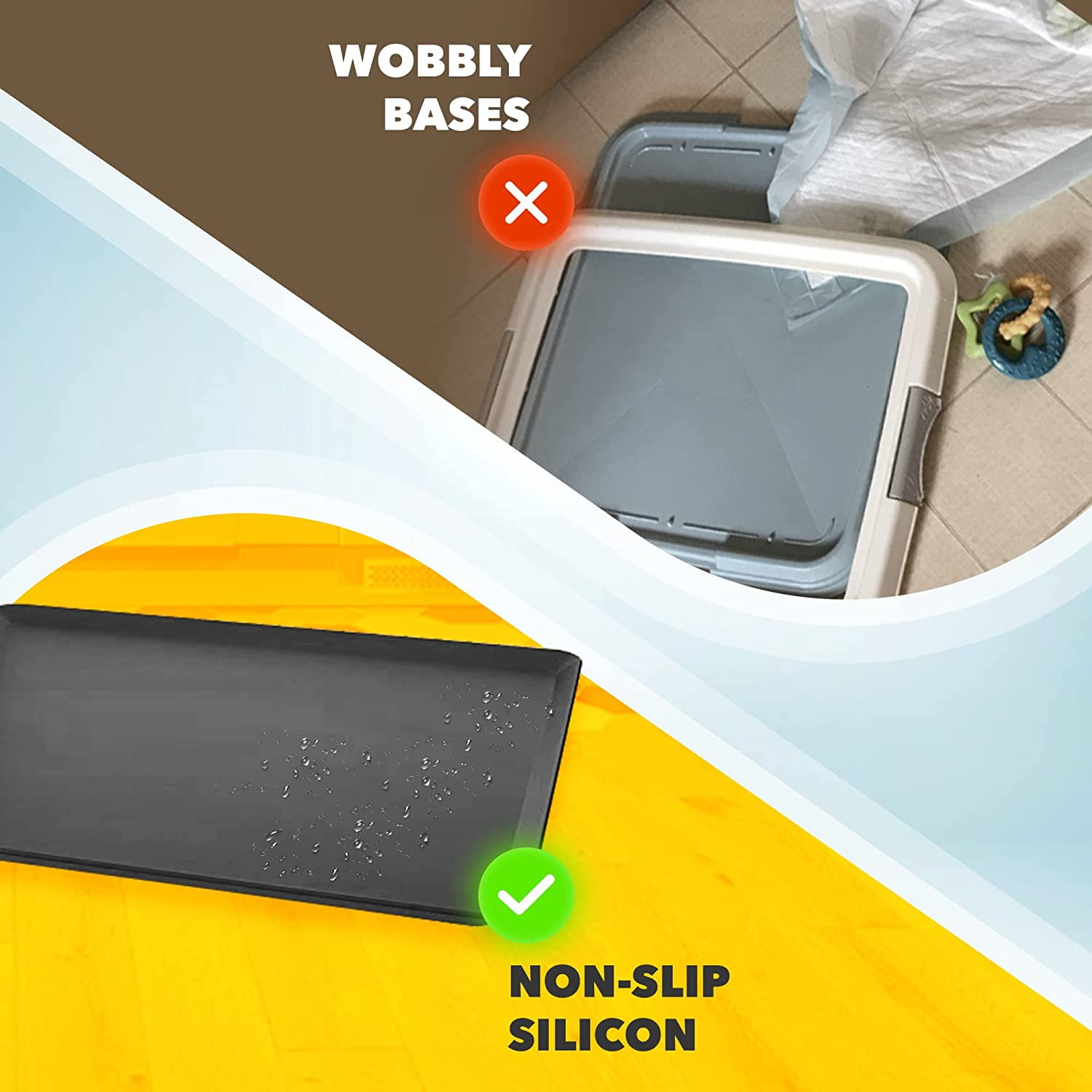 Skywin Dog Puppy Pad Holder Tray - No Spill Pee Pad Holder for Dogs - Wee Wee Pad Holder Works with Most Training Pads, Easy to Clean and Store (Black)