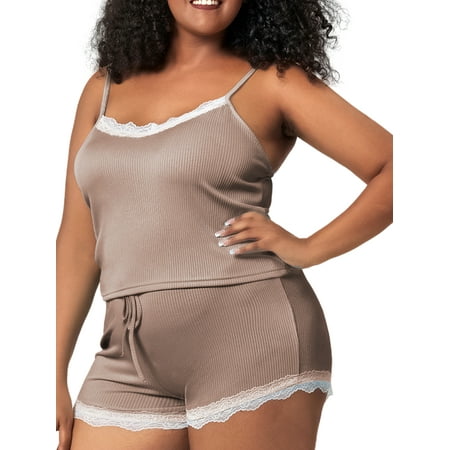 

Liacowi 2 Piece Women Pajamas Sets Lace Trim Sleeveless Camisole Shorts Loungewear Sleepwear Nightwear