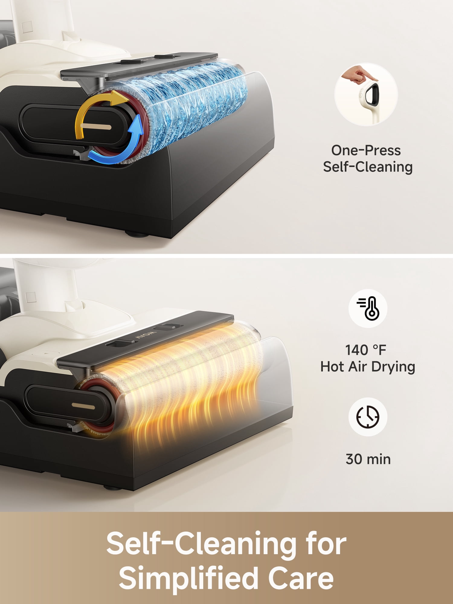 MOVA K30 Wet Dry Vacuum Cleaner with 180° Lie-Flat Reach and 140°F Hot Air Drying