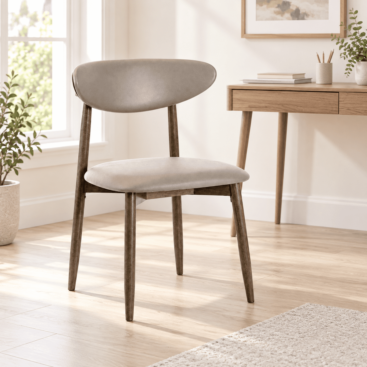 Furnibear Upholstered Dining Chairs Set of 2 with Curved Backrest and Rubber Wood Legs for Kitchen and Dining Room Modern Seating, Gray