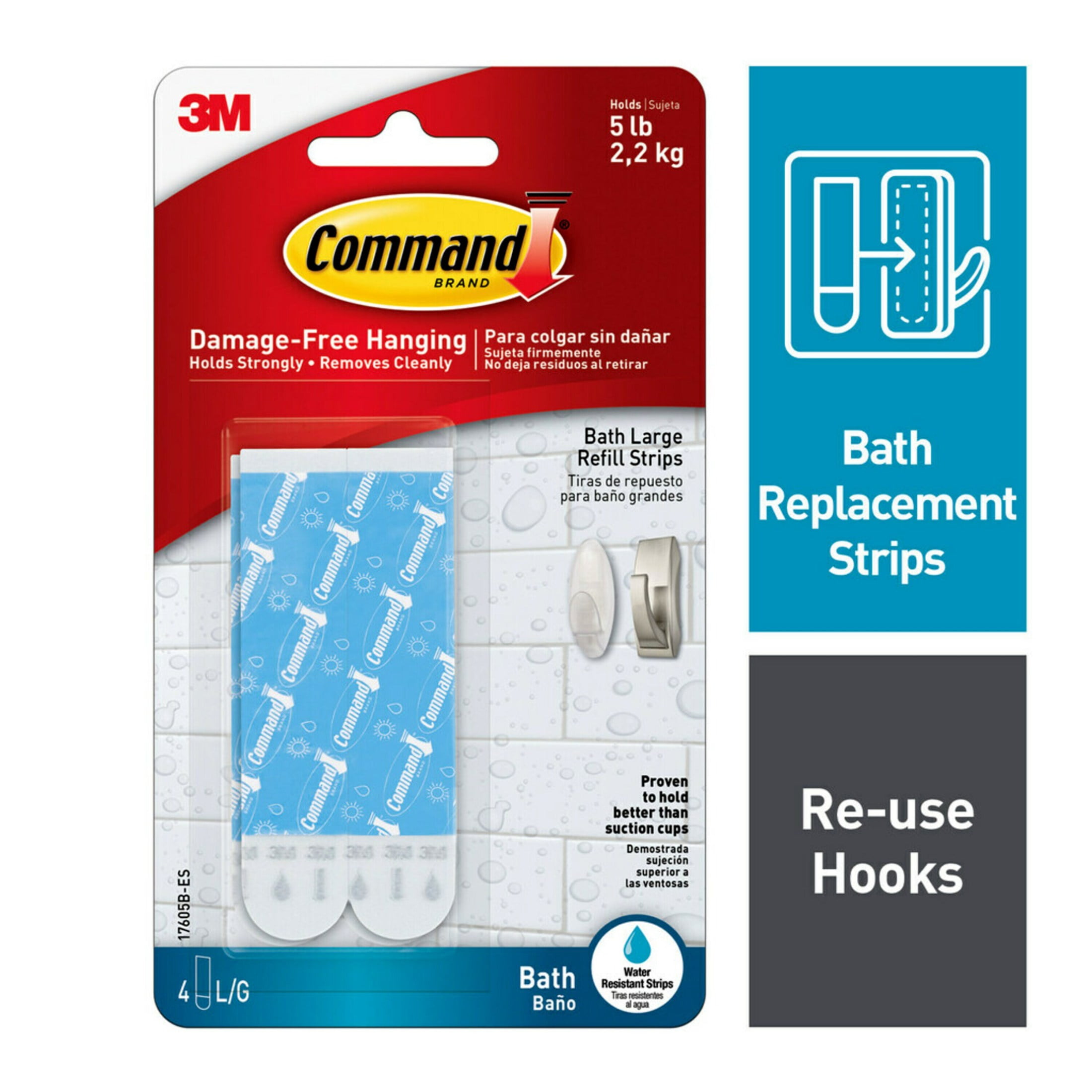 Command refill strips, blue, large, 4 strips/pack,  4 pack