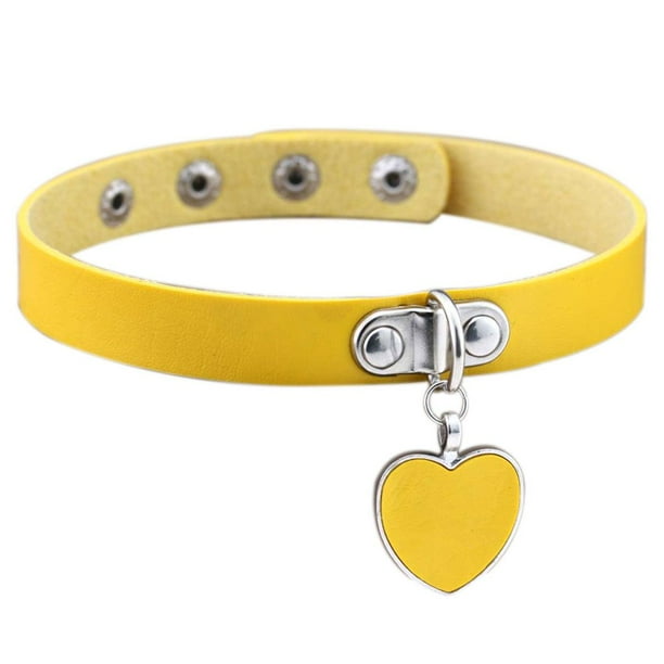 Collar corazón cerradura colgante llave Qarigey Punk gótico PU cuero amarillo