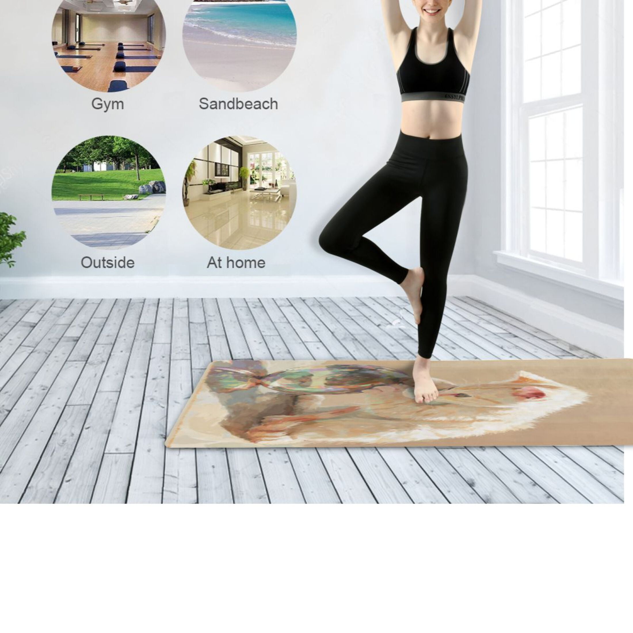 BZSMCE Yoga Mat Women Fitness Mat Curious Kitten with Crystal Ball Pattern
