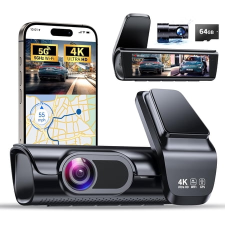 K600 4k Dash Cam Front and Rear, 3.59" IPS Screen, Built-in GPS 5G WiFi Dash Camera for Cars with App, UHD 2160P Night Vision Free 64G SD Card, 170° Wide Angle, HDR, 24H Parking Mode