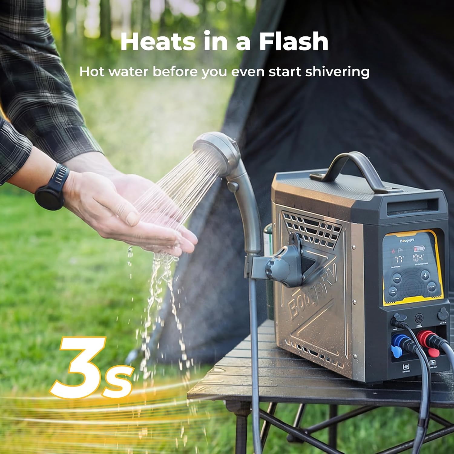 BougeRV Portable Propane Water Heater for Camping RV Outdoor,Built-in battery, w/Water Pump & Showerhead, Overheating Protection