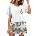 thumbnail image 2 of HaoXianJian Pajama for Women 2 Piece Relaxed Fitted Short Sleeve Tops and Shorts Soft Sleepwear White & Black Pajama with Che Pocket for Women, 2 of 5