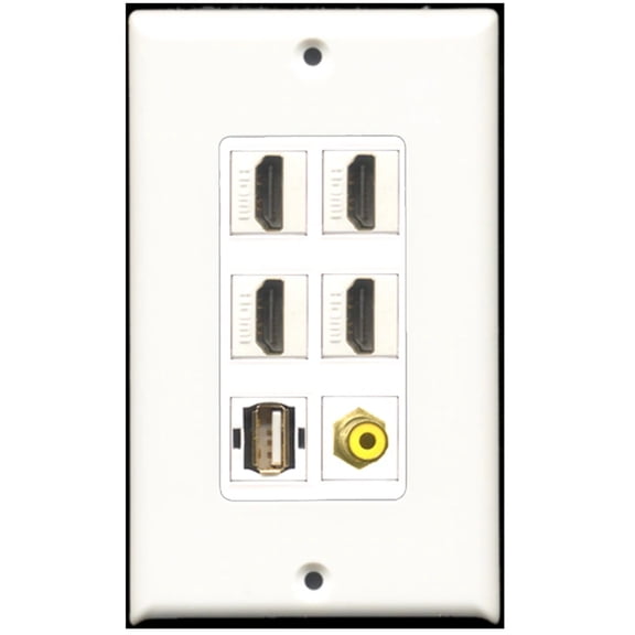 Ultra Spec Cables 4 Port HDMI 1 RCA Yellow 1 USB A-A Wall Plate DecorZ
