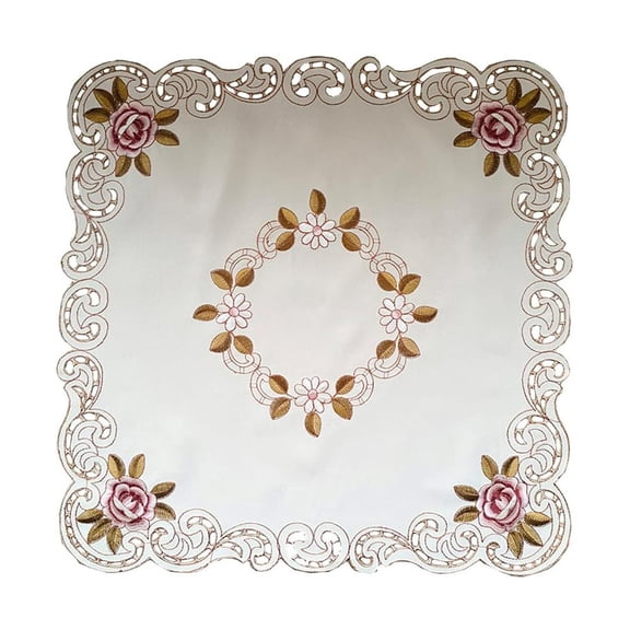 BINGLI 24" Square Beige Flower Embroidered Tablecloth, Vintage Classic Lace Floral Dining Table Cloth Table Cover for Home Kitchen Decoration