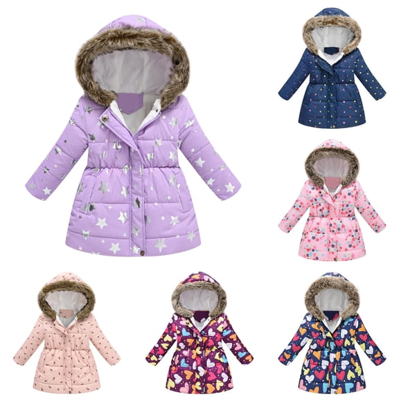 TBWNWG Toddler Girls Boys Winter Cartoon Prints Coat Hooded Jacket Thicken Windproof Zipper Warm Outwear