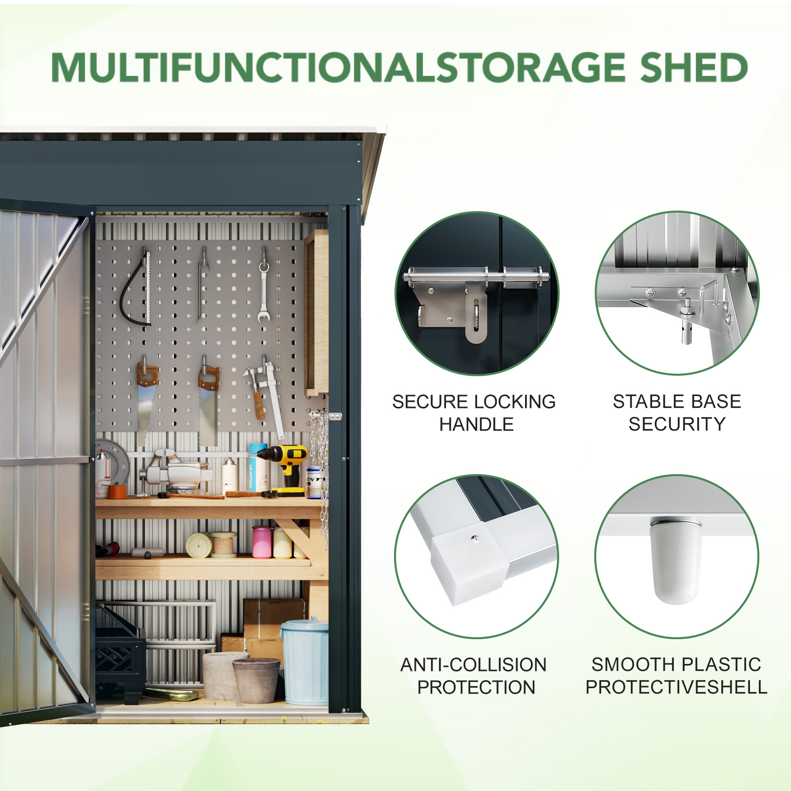 Outvue Outdoor Storage Shed 5 x 3, Metal Patio Storage Shed with Frame Floor & Lockable Door