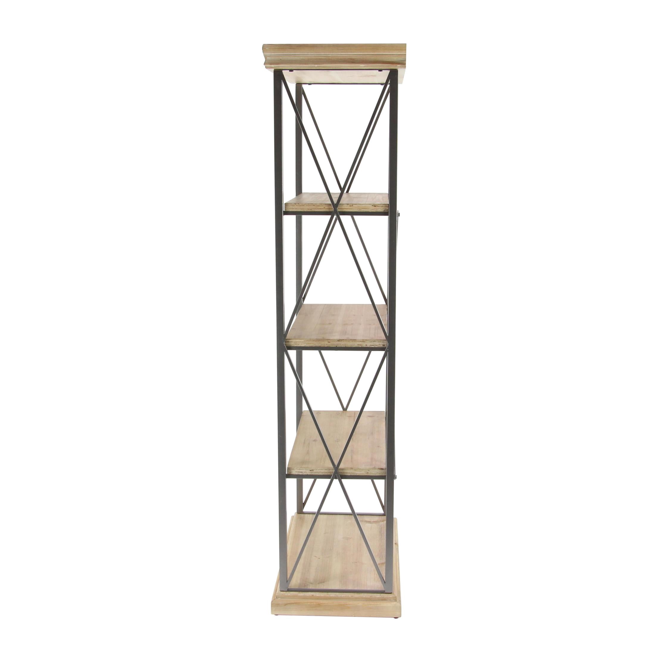 DecMode 30" x 72" Light Brown Wood 4-Tier Shelving Unit with Gray Metal X-Frame, 1-Piece