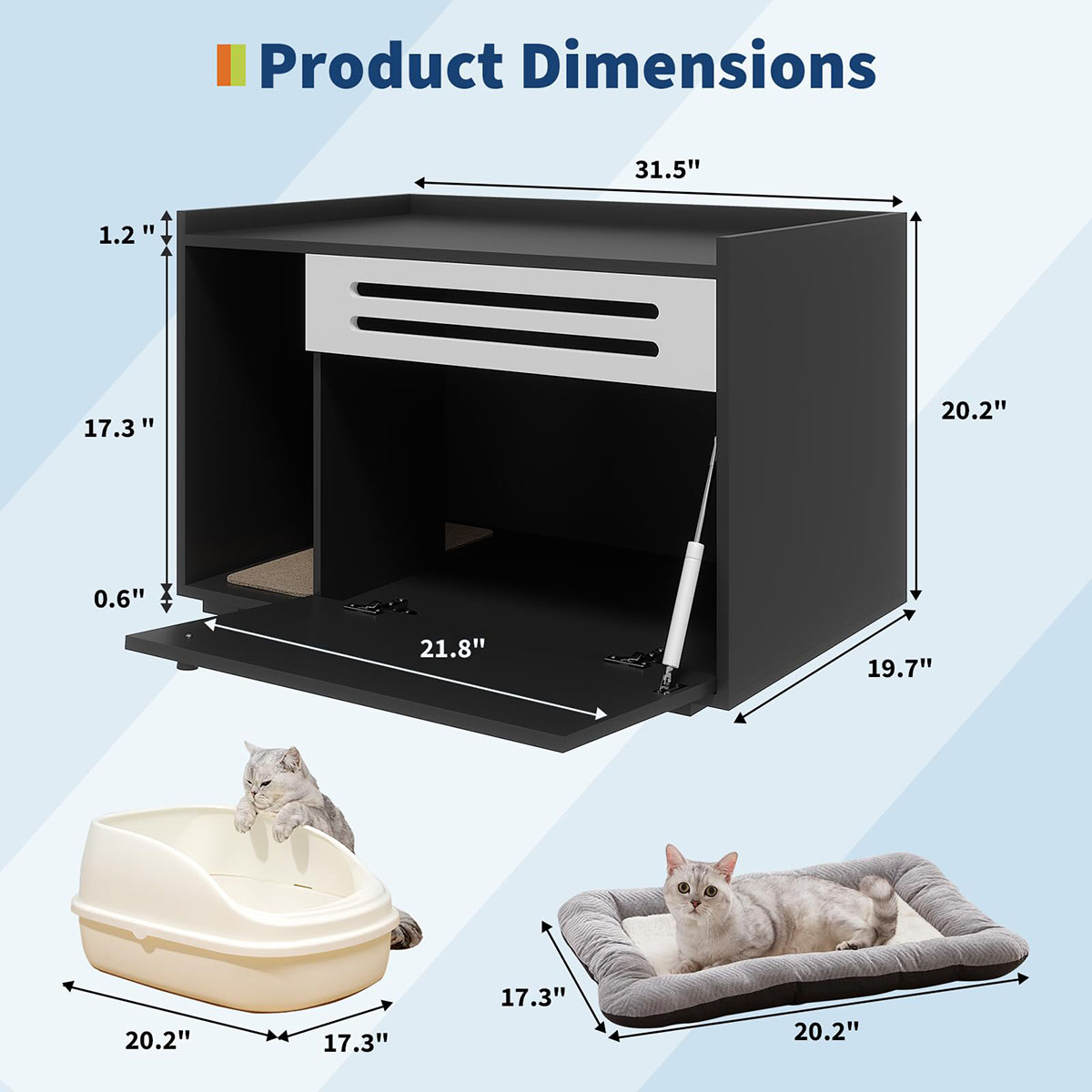 Danolapsi Cat Litter Box Enclosure, Hidden Litter Box Furniture, Dog Proof Hideaway Kitty Flip-down Opening Litter Box Cabinet, Indoor Wooden Cat Washroom, Pet House