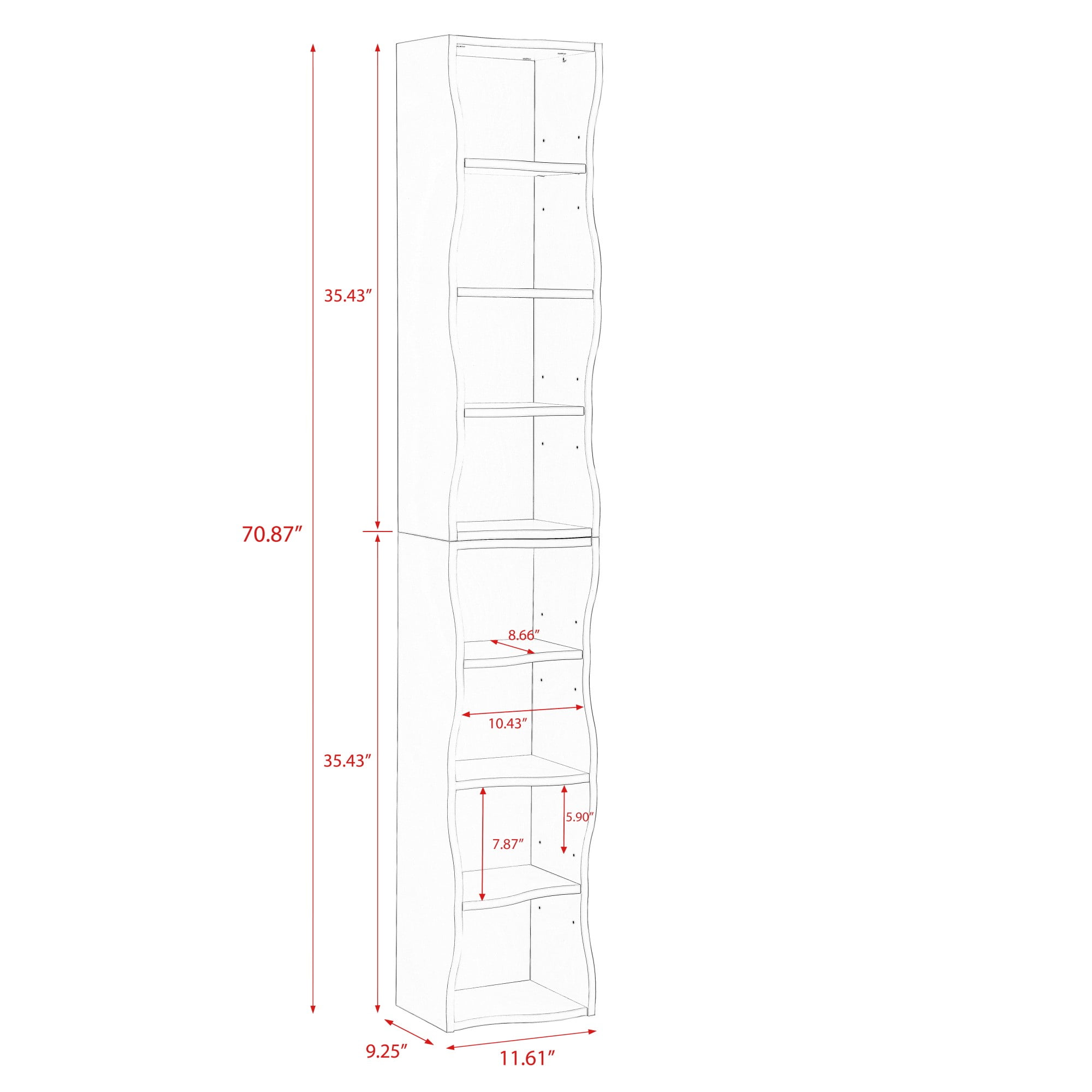 71" Tall Narrow Bookcase with Storage Cabine,8 Tier Cube Bookshelf Display Shelf Stand for Home Office, Living Room,Black