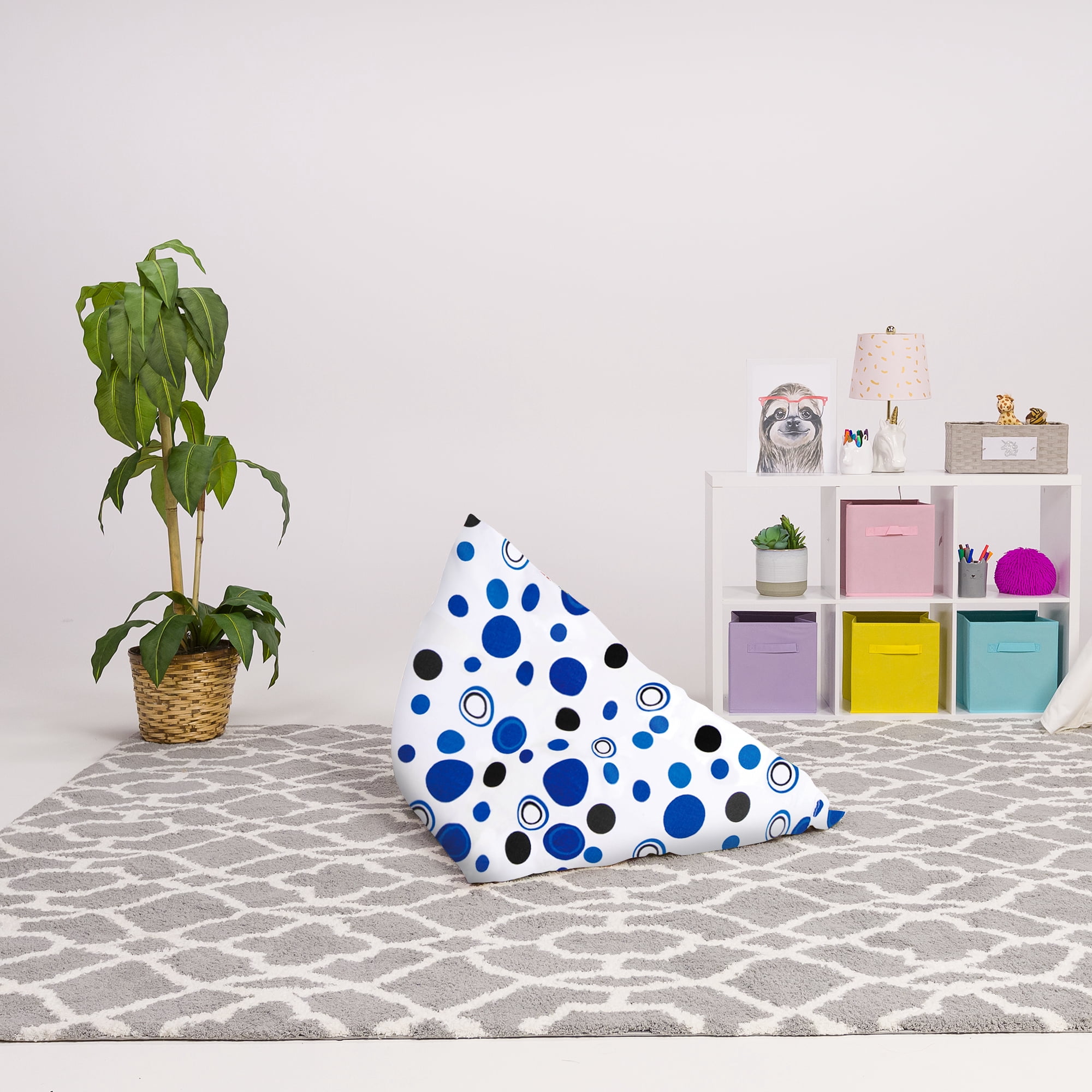 Posh Creations Bean Bag Stuffable Cover Only - Toy Organizer, Canvas, Kids, 4 ft, Canvas Bubbles Blue and White