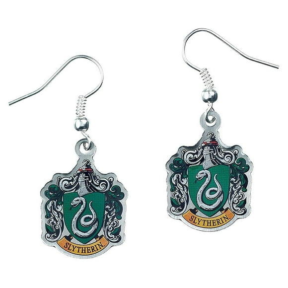 Pendientes chapados en plata con el escudo de Harry Potter de Slytherin, 15 mm