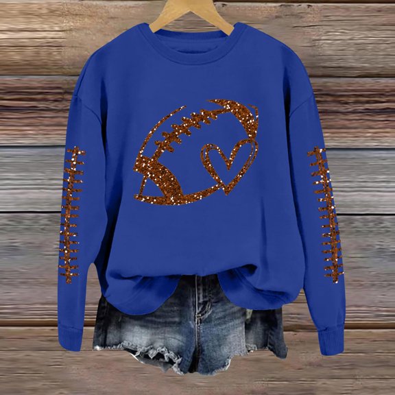 TIANZEN Full Sleeve Crewneck Sweatshirts For Women Long Sleeve Football Graphic Printed Hoodless Pullover Sweatshirts Top Blouse Jacket Women