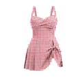 thumbnail image 7 of ClodeEU Women's Plaid One Piece Adjustable Straps Swimsuit with Built in Pads,Backless Modest Skirt Shorts Slim Fit Swimwear Red,Womens Plus XXL, 7 of 7