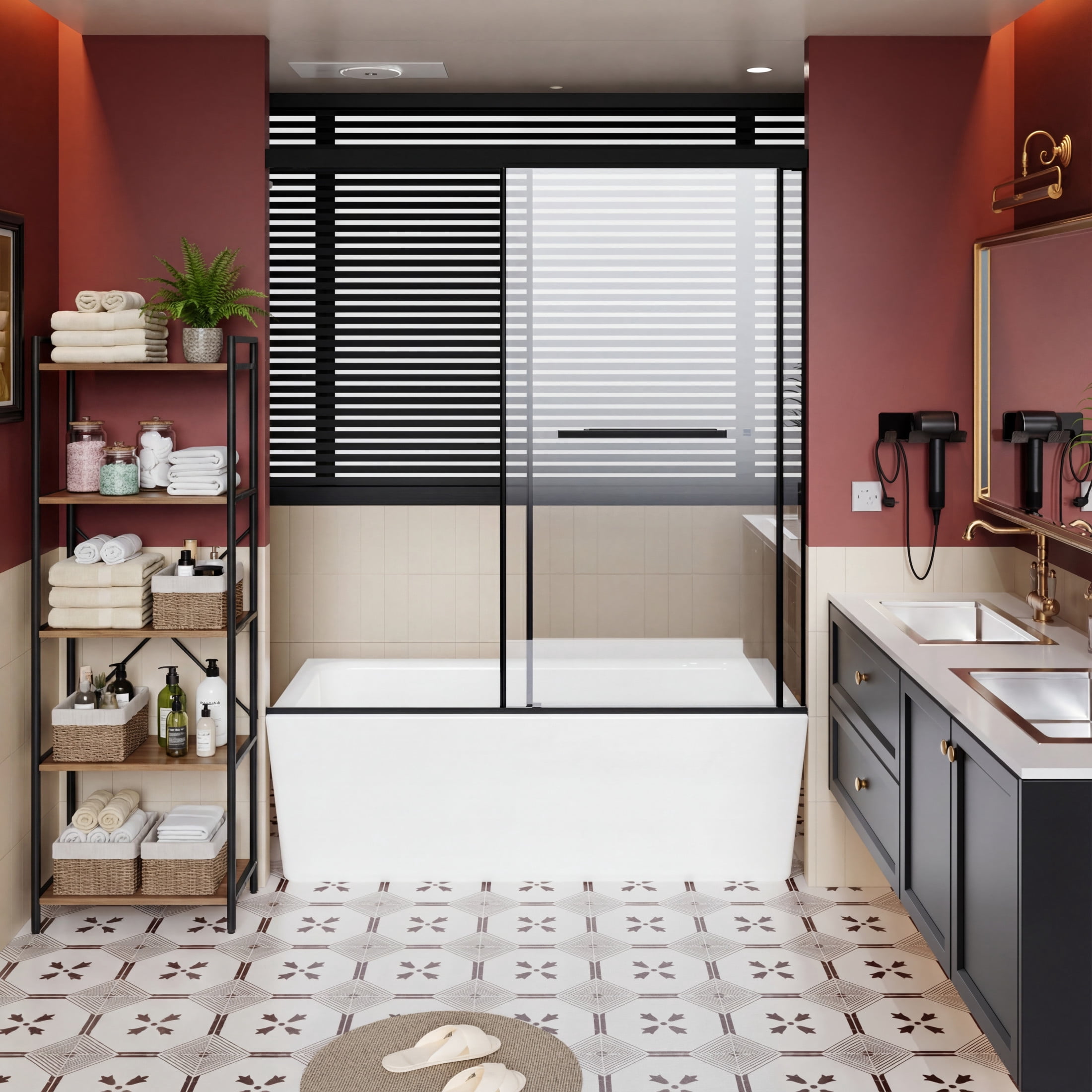 Noble House 60" x 62" Frameless Dual Sliding Shower Door with Soft-Close Track, Enhanced Leak Protection, Matt Black