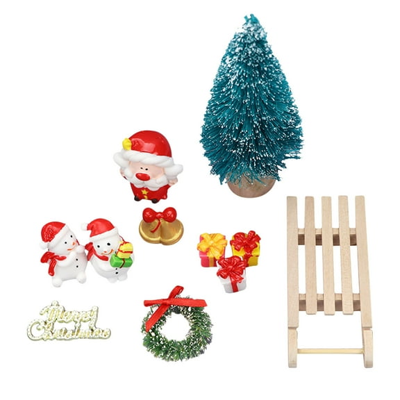 Miniature Dollhouse Christmas Decoration Set 11 Pieces Festive Scene Ornaments Tree Decor Diy Mini Decorations Holiday Party Accessories 3.35 Inch