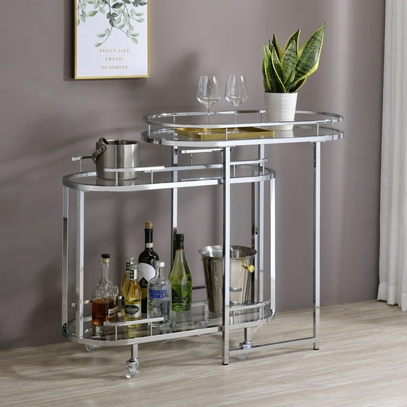 Susannah 3-Shelf Metal Serving Cart with Wheels, Chrome